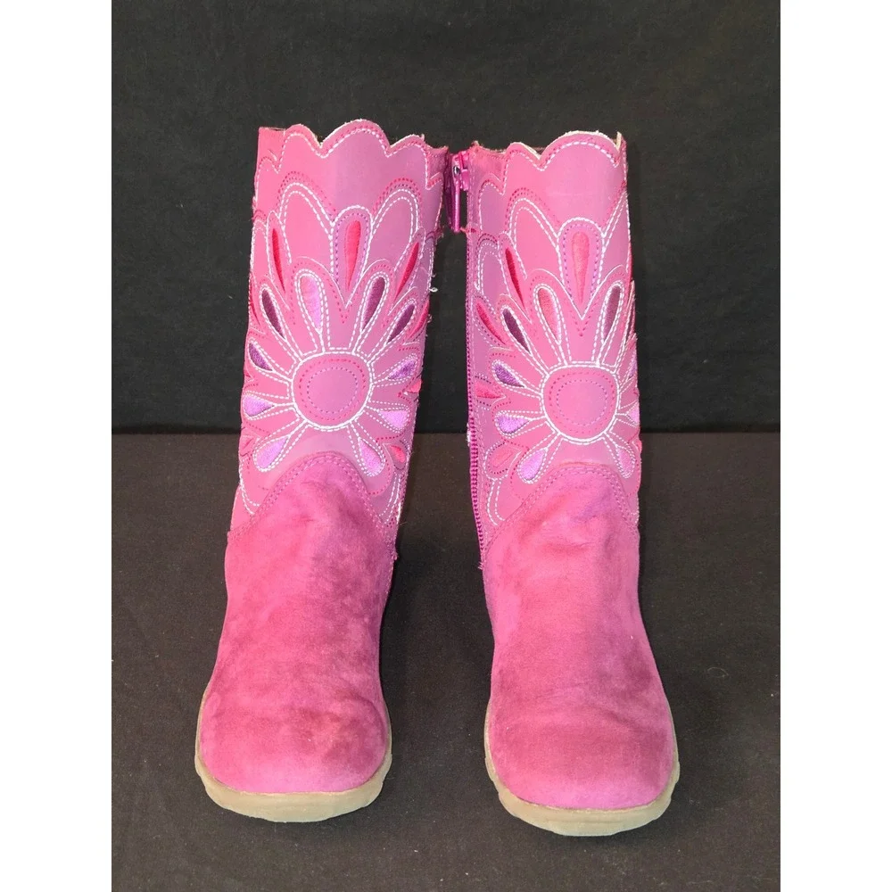 Stride Rite Bianca Girls Boots Size 9.5M Pink Suede Floral Zip Up Cute Shoes‎